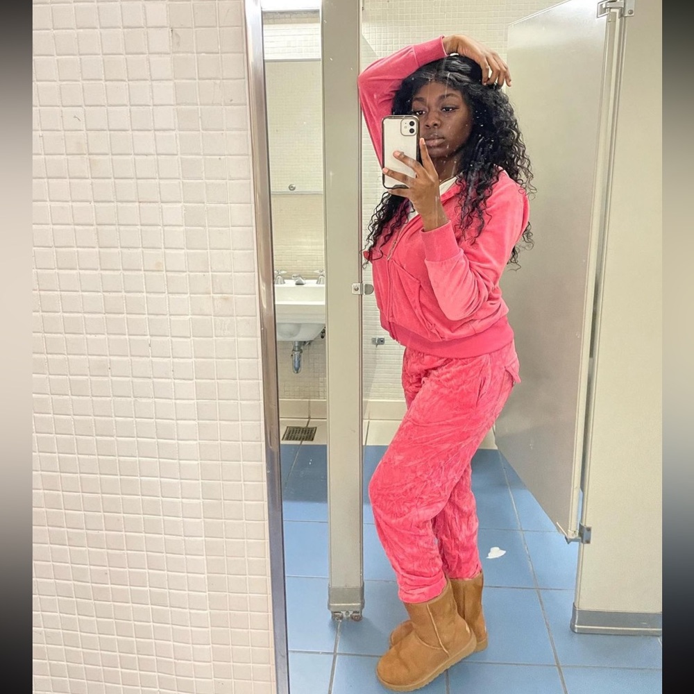 pink velour TWO PIECE set tracksuit amazon tracksuit